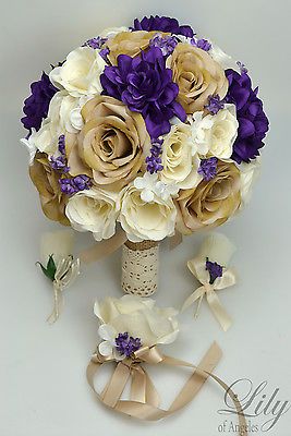 Purple And Gold Bouquet Wedding, Purple White And Gold Bouquet, Purple And Gold Wedding Bouquets, Purple And Gold Flower Bouquet, Purple And Gold Flowers, Purple And Tan Wedding, Purple And Beige Wedding, Purple And Gold Bouquet, Purple And Gold Wedding Theme