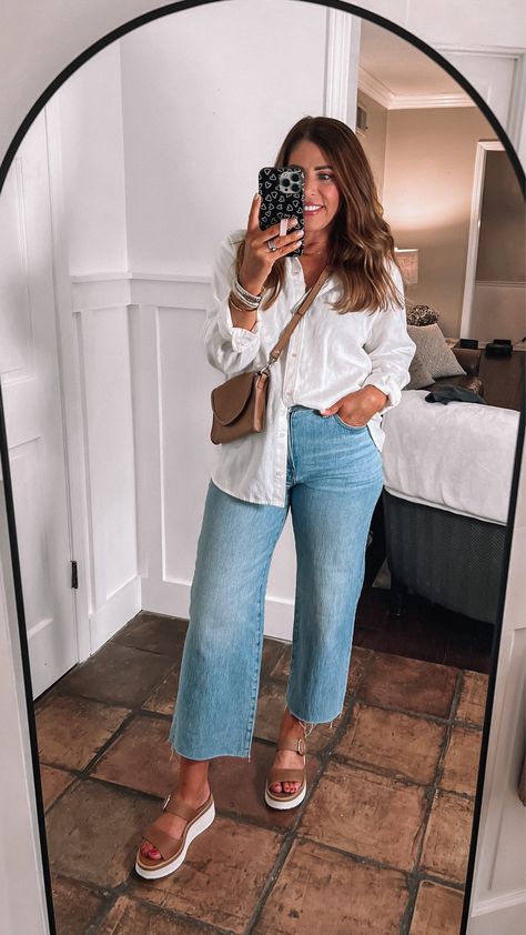 Women's Linen Long Sleeve Collared … curated on LTK Classic Curvy Outfits, White Collared Shirt Outfit Work, Fashion Inspo Outfits For Moms, Mom Outfits Modest, 25 Year Old Mom Outfits, Cute Outfits Summer Work, Trophy Wife Outfits Casual, Neutral Summer Outfits Casual, 30 Year Old Mom Style