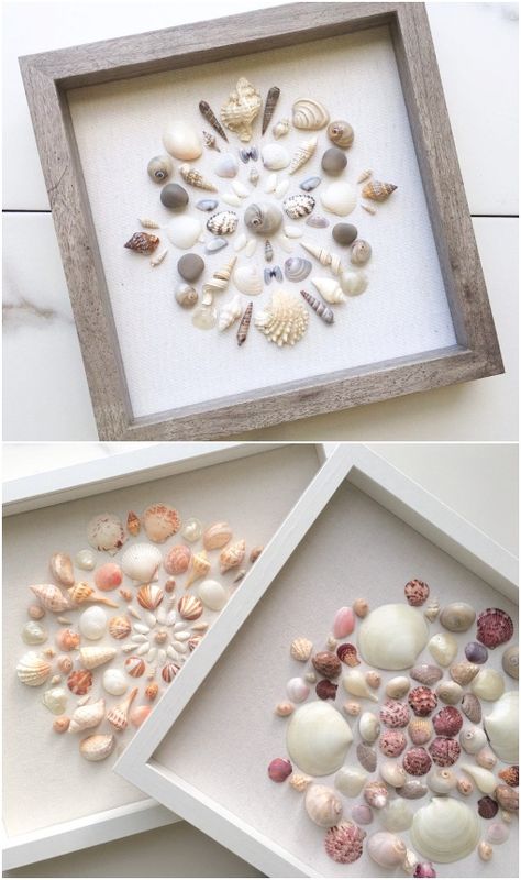 Framed Shell Art Templat Kotak, Seashell Art Diy, Dekorasi Bohemia, Beach Decorations, Art Coquillage, Shells Diy, Seashell Projects, Shell Crafts Diy, Sea Crafts