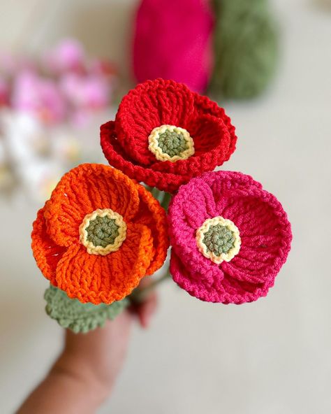 ‘Let the vibrant poppy colours remind you of life’s vivid possibilities.’ Tutorial of these beautiful poppies is up on my YouTube channel(link in bio👆🏻). . . . #crochet #crochetlovers #instacroche #poppy #poppies #flowerslovers #photography #crocheterapia #instagramflowers #instaphotography #artis #craft Amigurumi Patterns, Crochet Poppy, Crochet Scrubbies, Poppy Color, Floyd Rose, Holiday Crafts Christmas, Crochet For Home, Crochet Lovers, Knitting Women Sweater