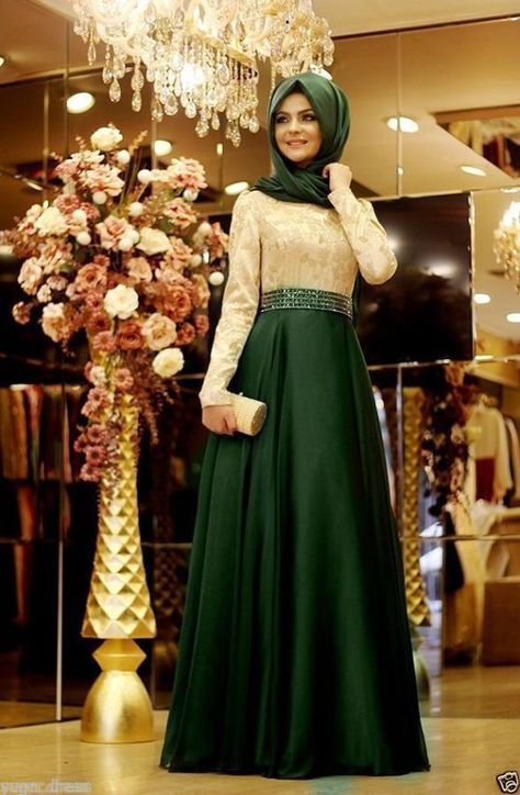 Muslim Fashion - 17 Cute & Modest Outfits For Muslim Girls Hijab Prom Dress, Muslim Prom Dress, Muslim Evening Dresses, Muslim Dresses, Modest Evening Dress, Hijab Evening Dress, Dress Hijab, Moroccan Dress, Evening Dress Floor Length