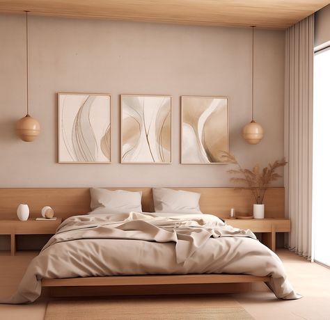 Living Room Boho Style, Beige Abstract Art, Boho Style Art, Warm Bedroom, Minimal Bedroom, Calming Bedroom, Beige Bedroom, Serene Bedroom, Neutral Bedrooms