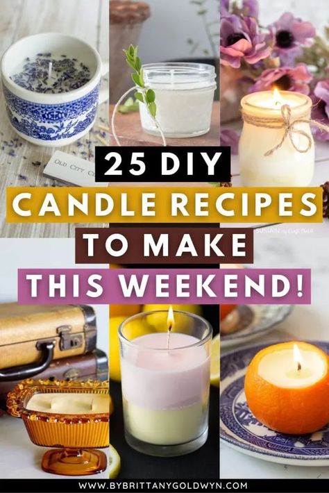 25 DIY scented candles with recipes you can make this weekend! Candle Fragrance Recipes, Homemade Essential Oil Candles, Diy Herb Candles, Diy Cinnamon Candle, Soy Candle Recipe, Diy Scented Candles, Oil Candles Diy, Homemade Candle Recipes, Diy Food Candles