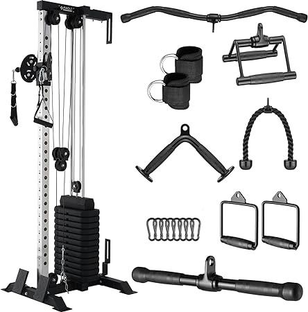 Amazon.com : ER KANG LAT Pulldown Station, Cable Machine with 215LBS Weight Stack, 27 Height Choices Pulley Tower, High and Low Cable Station Function Trainer Home Gym with Cable Attachments(LAT Pulldown Bar) : Sports & Outdoors Gym, Cable, Home Gym Cable Machine, Lat Pulldown, Cable Machine, At Home Gym, Home Gym, High & Low, Tower