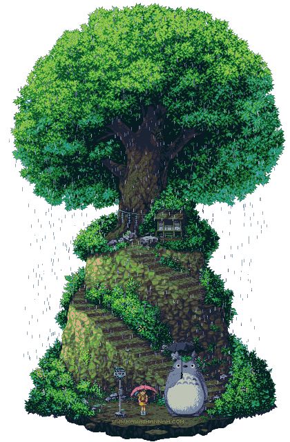 Tonari no Totoro Totoro Tree Scene, Christmas Pixel Art Gif, Beautiful Pixel Art, My Neighbor Totoro Gif, Pixel Art Illustration, Pixel Art Ghibli, Studio Ghibli Pixel Art, Ghibli Pixel Art, Totoro Tree