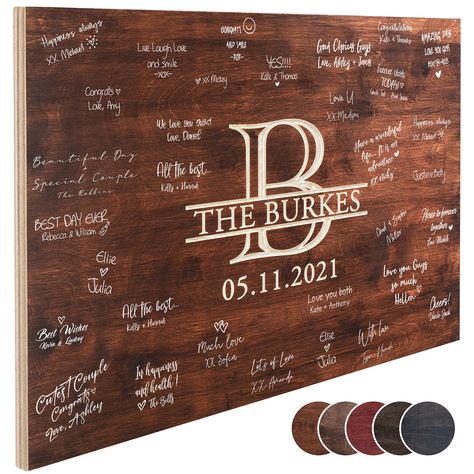 PRICES MAY VARY. Engraved Guest Book Alternative: Remember the best wishes of your wedding guests with our lovely guest book alternative. A chic addition to your wedding decoration. 4 Sizes: Available in 20X16", 26X20", or 35X24" rectangular shapes, or a 12" diameter round shape. 5 Colors: Available in 5 colors: Black, Georgian Cherry, Java, Walnut, or Mahogany. You can choose the color that match your wedding party decoration. Customizable: After clicking "Customize Now", you can select the col Mexico, Wedding Guest Wood Sign, Last Name Sign For Wedding, Western Wedding Sign In Book, Wedding Signing Board, Save The Date Sign, Winter Wedding Guest Book Ideas, Rustic Theme Wedding Decor, Guestbooks Ideas For Wedding Table