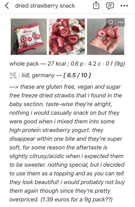 First Bite, Chic Diet, Strawberry Snacks, Strawberry Yogurt, Low Cal Recipes, Dried Strawberries, Small Meals, Low Cal, Freeze Drying