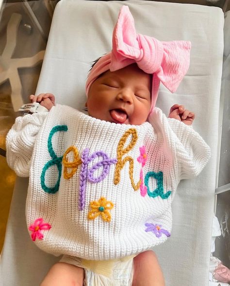 Custom Name Sweater Personalized Name Sweater Hand - Etsy Name Sweater, Crochet Baby Sweater Pattern, Crochet Baby Sweaters, Hippie Baby, Crochet Baby Sweater, Knit Baby Sweaters, Embroidery Sweater, Baby Time, June 17