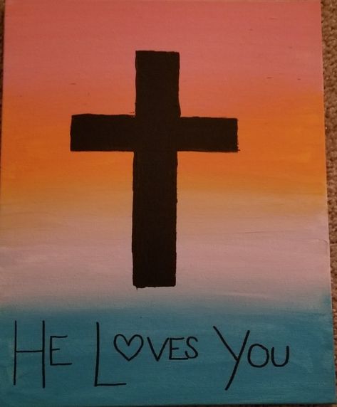 Mini Canvas Art God, Easy Cross Painting, Cross Painting Ideas On Canvas, God Painting Easy, Cute Christian Paintings, Easy Christian Painting Ideas On Canvas, Cross Paintings On Canvas Easy, Christian Painting Ideas Easy, Faith Paintings Canvas