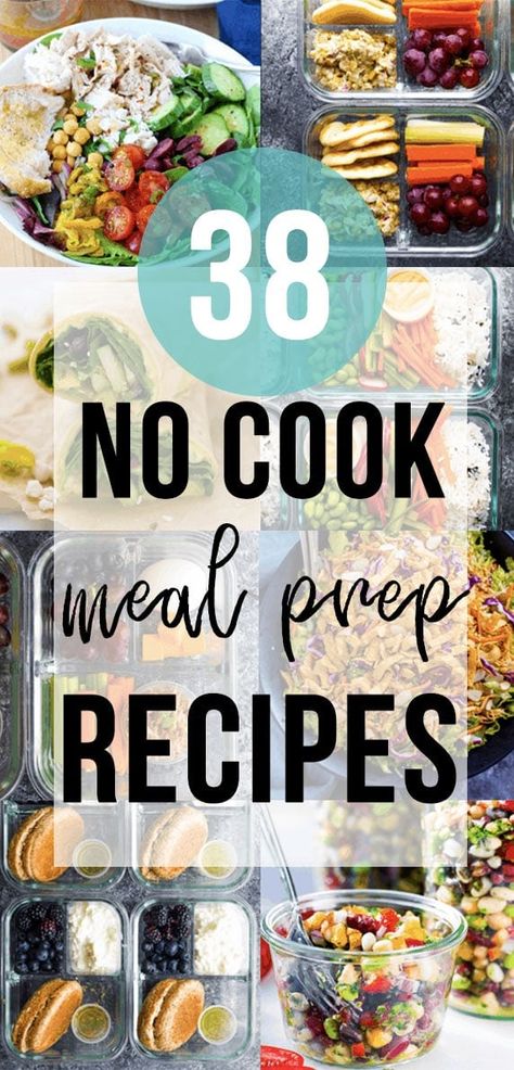 38 no cook meal prep recipes- no cooking required! These meal prep ideas are perfect when you need to get meal on the table quickly. A great recipe round up of a variety of no cook recipes. #sweetpeasandsaffron #mealprep #nocook #roundup #reciperoundup #easyrecipes #quickrecipes Microwave Meal Prep Healthy Recipes, No Bake Meal Prep, Easy Meal Prep No Microwave, Easy No Cook Meal Prep, Essen, No Prep Meal Prep, Meal Prep No Cooking, Meal Prep For The Week No Microwave, Healthy Meal Prep No Microwave