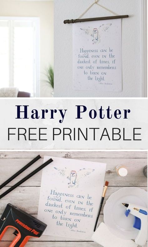 Free Printable from the movie Harry Potter plus a tutorial on how to make a wand.  This Albus Dumbledore quote saying will inspire you.  The Hedwig mail carrier owl is carrying a Hogwarts letter for school to Harry.  This design is in a watercolor technique.  Decor for Halloween or any kids or children room whether boy or girls. Harry Potter Quote Printables, Hedwig Printable, Harry Potter Bathroom Ideas, Free Harry Potter Printables, Make A Wand, Hogwarts Brief, Harry Potter Bathroom, Harry Potter Free, Decor For Halloween