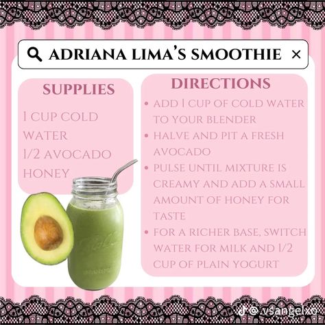 Essen, Adriana Lima Diet, Adriana Lima Workout, Model Workout Routine, Model Diet Plan, Victoria Secret Diet, Model Diet, Week Diet Plan, Smoothie Drink Recipes