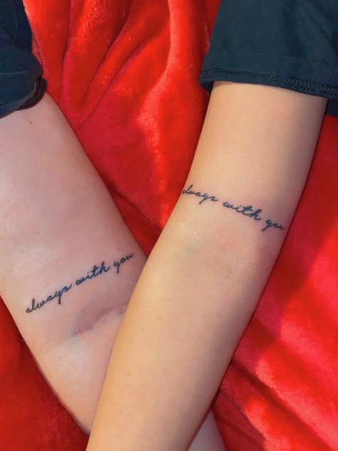 Matching Tattoos For Best Friends Collarbone, Matching Quote Tattoos For Best Friends, Matching Tattoos For Best Friends Writing, Matching Tattoos For Best Friends Words, Tattoo Ideas For Three Friends, Best Friend Name Tattoos, Always With You Tattoo, Friendship Quotes Tattoos, Best Friend Tattoos Quotes