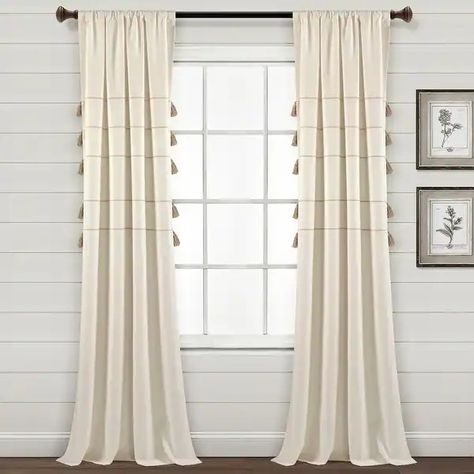 Lush Decor Farmhouse Boho Stripe Woven Tassel Yarn Dyed Cotton Window Curtain Panel Pair - On Sale - Bed Bath & Beyond - 33046390 Boho Style Design, Design Theme, Lush Decor, Bedroom Home Office, Farmhouse Boho, Grey Panels, Curtains Window Treatments, Horizontal Stripes, Window Panels