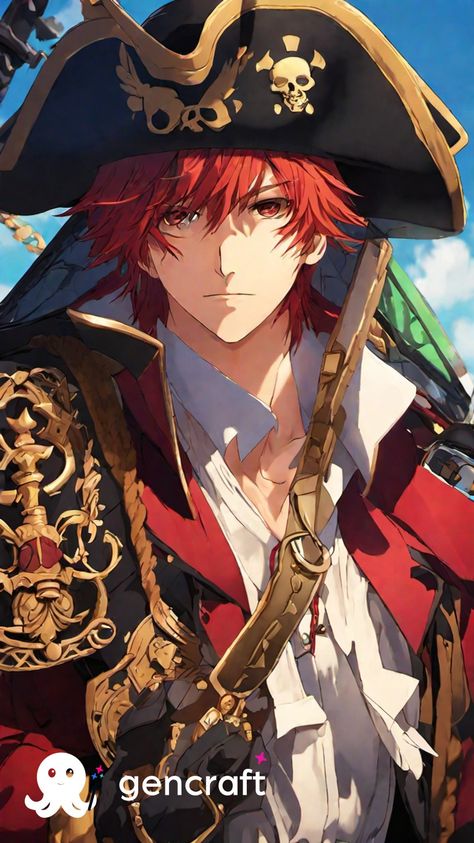 Pirate, red hair, anime boy, sexy, cool, awesome, dangerous Cartoon Illustrations, Anime Pirate Aesthetic, Anime Pirate Guy, Pirate Art Male, Dnd Pirate, Manga Male, Pirate Anime, Anime Pirate, Pirate Boy