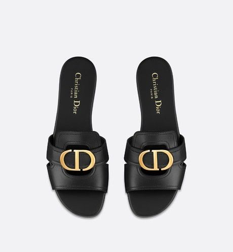 30 Montaigne Slide Black Calfskin - Shoes - Women's Fashion | DIOR Ciabatta, Dior Sandals, Cristian Dior, Cute Slippers, Dior Fashion, Shoe Boot Sandals, Cute Sandals, Dream Shoes, Shoe Obsession