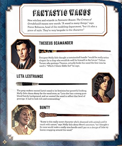 Fantastic Beasts: Crimes of Grindelwald: Movie Magic; pg 82 Fantastic Beasts Wands, Wand Ideas, Wand Woods, Callum Turner, Crimes Of Grindelwald, Fantastic Beast, Desenhos Harry Potter, Harry Potter Wand, Writing Inspiration Prompts