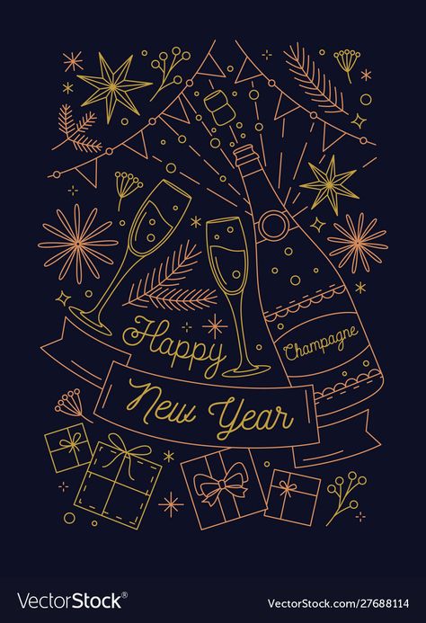 New Years Design Ideas, Celebration Card Design, New Years Postcard, Happy New Year Vector Design, New Years Eve Graphic Design, New Years Greeting Cards, Happy New Year Template Design, Happy New Year Illustration Design, New Years Cards Ideas