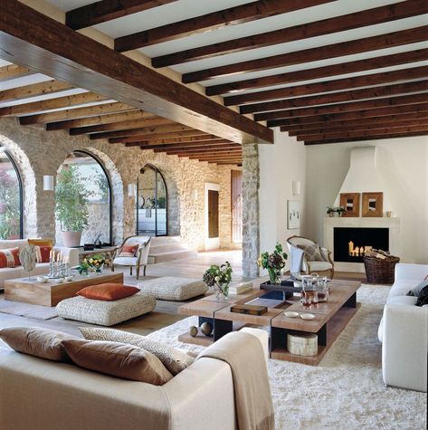 Everything You Need To Know About Spanish Decor Dark Grey Couch Living Room, Spanish Living Room, Fall Ideas Decorating, Eclectic Decor Bohemian, Beam House, Mediterranean Living Rooms, Beams Living Room, Mediterranean Living Room, Chocolate Homemade