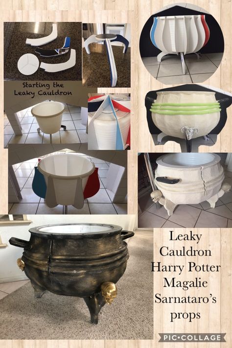 Diy Halloween Characters, Witch Themed Decorations, Cauldron Diy How To Make, Cardboard Cauldron, Diy Calderon Halloween, Diy Harry Potter Props, Harry Potter Props Diy, Diy Cauldron Halloween Prop, Harry Potter Leaky Cauldron