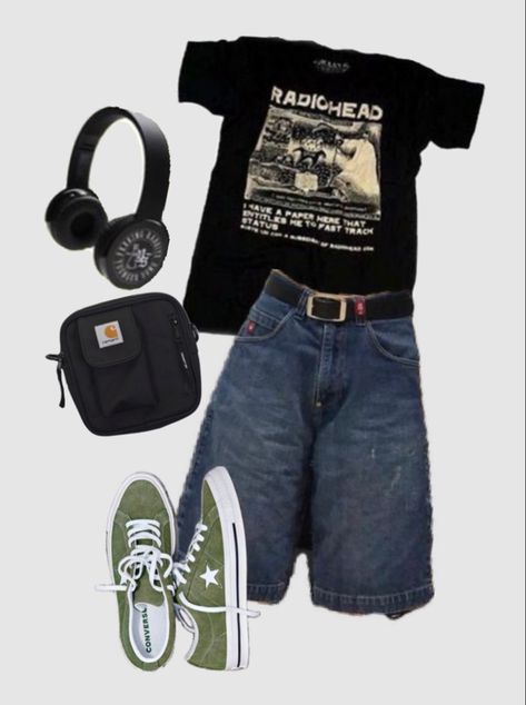 by nova #fashion #outfit #idea #aesthetic #clothes #shoes #tiktok #ootd #inspo #shuffles #grunge #recipe School Fits Grunge, Grunge Camping Outfits, Road Trip Summer Outfit, 90s Fashion Grunge Summer, Grunge Clothes Boy, Radiohead Inspired Outfits, Grunge Clothes Summer, Grunge Sporty Outfits, 80s Tomboy Fashion