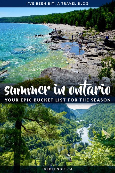 Summer time means getting outdoors and exploring! Unsure about where to go or what to do? This guide has all the top things to do in Ontario this summer. Take a look at this Ontario summer bucket list and plan some adventures! | #Travel #Canada #Ontario #Summer | IveBeenBit.ca Nature, Collingwood Ontario Summer, Summer Ontario, Summer In Canada, Ontario Summer, Summer Canada, Summer Bucket List For Teens, Ontario Road Trip, Canada Summer