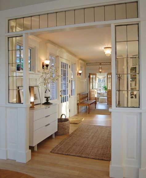 Charming House Decor, Nora Efron Interiors, Cottage School Room, Types Of House Design Styles, Home Expansion Ideas, Open Concept With Fireplace, 1960s Remodel, Dream Home Interiors, Interior Windows Between Rooms