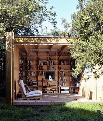 12 Garden Libraries That Are Perfect for Springtime Home Libraries, Shed Office, Outdoor Space Design, Outdoor Office, Home Library Design, Outdoor Room, Outdoor Swing, Garden Studio, Library Design