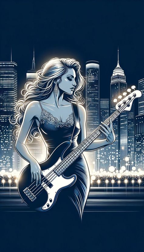 Woman playing bass in retrowave surroundings. Bass Guitar Art, Guitar Artwork, Bass Players, Bass Guitarist, Guitar Girl, Top List, Guitar Art, Bass Player, Girls Play