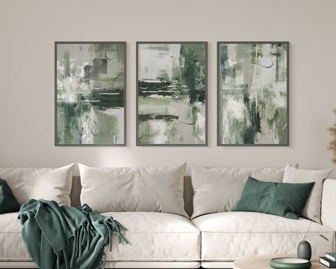 Abstract Print Set of 3, Green Printable Wall Art, Hallway Poster Set, Modern Living Room Wall Decor, Olive n Sage Green Oil on Canvas Print Sage Green Living Room Grey Sofa, Minimalist Living Room Green, Grey Green Living Room, Grey Sofa Inspiration, Sage Green Living Room Decor, Green And Grey Living Room, Olive Green Living Room, Living Room Decor Green, Wall Art Hallway