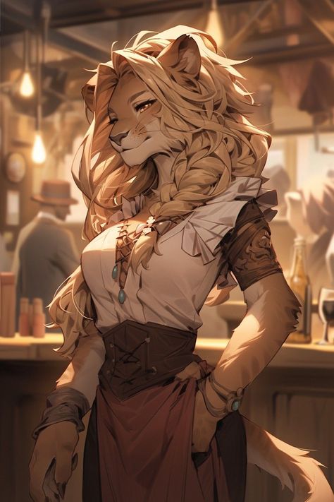 Werelion Female, Ferret Dnd Character, Tabaxi Druid Female, Animal People Character Design, Dungeons And Dragons Concept Art, Tabaxi Rogue Female Dnd, Anthropomorphic Lioness, Female Fairy Art, Tabaxi Swashbuckler