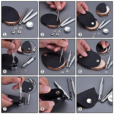 Amazon.com: Hotop 100 Set Snap Fasteners Leather Snaps Button Kit Press Studs with 4 Pieces Fixing Tools, 12.5 mm in Diameter: Home Improvement Couture, Clothes Crafts, Dinosaur Party Supplies, Diy Leder, Leather Rivets, Plastic Box Storage, Snap Fasteners, How To Make Clothes, Sewing A Button