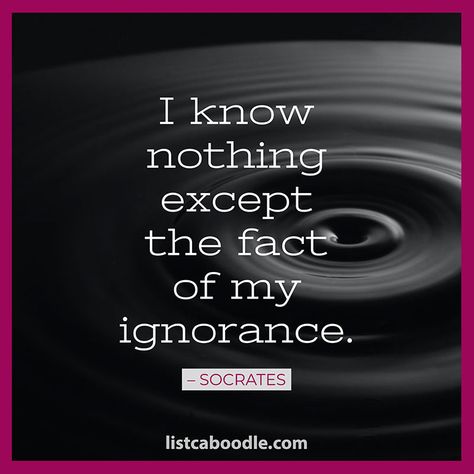 "I know nothing except the fact of my ignorance." More inspirational and thought-provoking Socrates quotes at listcaboodle.com. #Socrates #Quotes Plato, Quotes Philosophy, Distance Quotes, Happy Wife Quotes, Socrates Quotes, Long Distance Quotes, Famous Sayings, Quotes Change, Quotes Peace