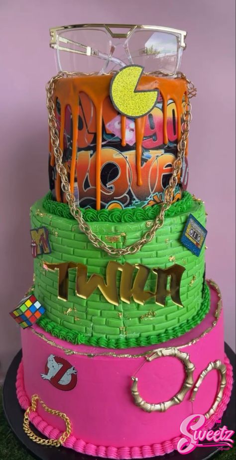 90s Cakes Birthday, Freaknik Birthday Cake, 90s Birthday Party Theme For Adults Cake, 90's Vs 2000's Party, Sweet 16 90s Theme, Sweet 16 90s Theme Party Ideas, 1990s Birthday Party Theme Outfit, 90s Theme Sweet 16 Party, Freaknik Cake