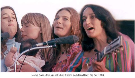 Mama Cass, Joni Mitchell, Judy Collins and Joan Baez in Big Sur Tumblr, Hippies, John Phillips, Hippie Man, Joni Mitchell, Folk Songs, Joan Baez, Folk Festival, Women's History