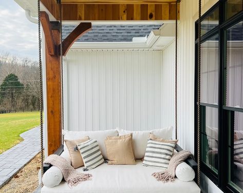 DIY Full Plans for Bed Swing, Porch Swing, Patio Swing, Swing Bench - Etsy Outside Porch Swing, Back Porch Swings, Modern Swing Bed, Swing Daybed Outdoor, Couch Swing Outdoor, Covered Porch With Swing, Day Bed Swings Outdoor, Farmhouse Swing On Porch, Diy Outdoor Daybed Swing