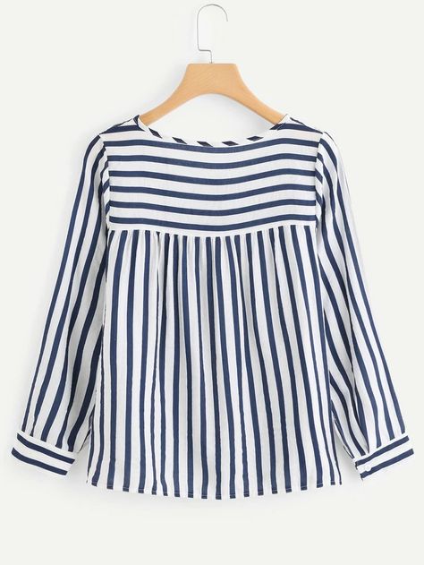 Contrast Stripe Tie Neck Blouse | SHEIN USA Neck Study, Office Top, Stitching Dresses, Cute Candy, Tie Neck Blouse, Candy Stripes, Women Blouses, Striped Tie