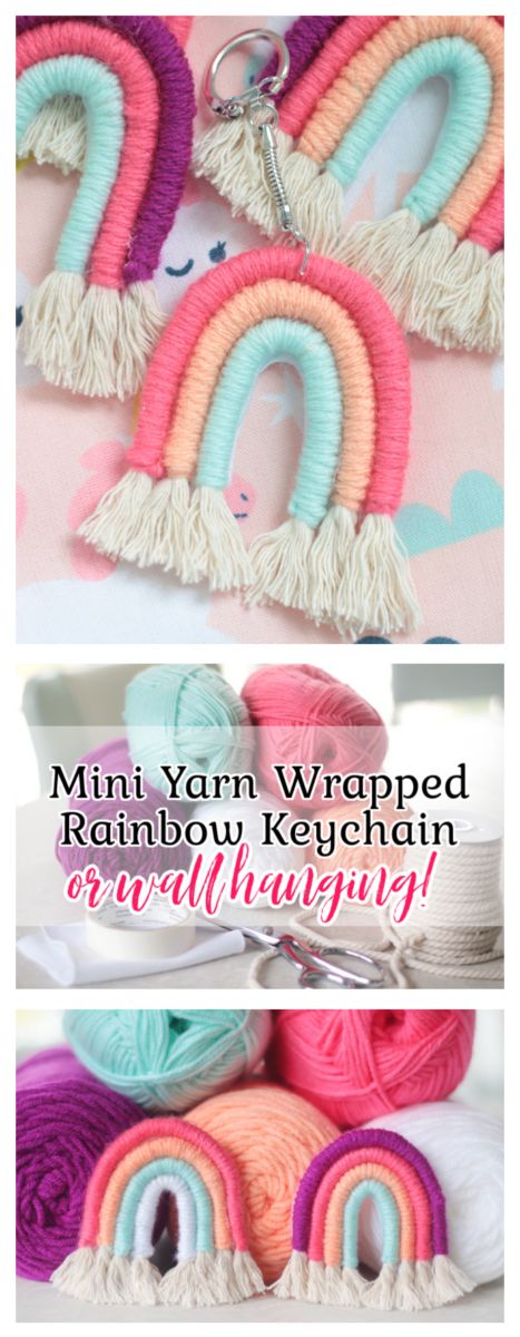 Cord Rainbow Diy, Hanging Rainbow Craft, Yarn Rainbow Keychain Diy, How To Make Macrame Rainbow Keychain, Crafts With Embroidery Thread, Wrapped Rope Wall Hanging, Fun Yarn Crafts, Diy Rainbow Keychain, Easy Things To Make And Sell Homemade