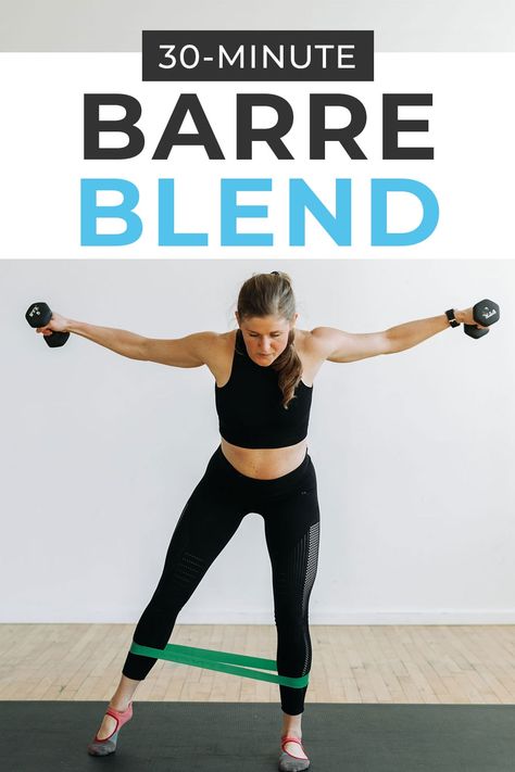 Strengthen, lengthen and tone at home with this FREE follow-along workout video: Barre Blend at Home! Barre Blend Workout, Barre Pilates Workout, At Home Barre Workout, Barre Workout At Home, Barre Cardio, 30 Minute Workout Video, Barre Blend, Ballet Barre Workout, Barre Exercises At Home
