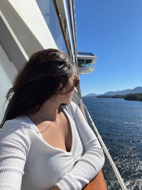 Cruise photo, cruise, cruise picture, cruise picture ideas, balcony, alaska, alaskan cruise, port, neutrals, summer, natural, nature, ocean, vacation, travel, travel picture, cruise aesthetic, ig, inspo Cruise Insta Pic Ideas, Alaskan Cruise Aesthetic, Cruise Selfie Ideas, Disney Cruise Pictures Ideas, Cruise Photoshoot Photo Ideas, Cruiseship Picture, Alaska Cruise Aesthetic, Aesthetic Cruise Pictures, Cruise Photo Ideas Instagram