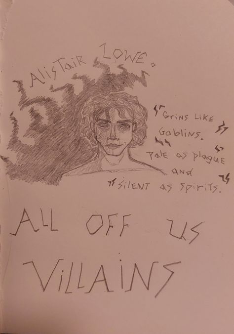 Fanart of Alistair Lowe, all of us villains. "Grins like goblins. "Pale as plague and silent as spirits." #booktok Doodles, Fan Art, Art, Books, All Of Us Villains Fanart Alistair, All Of Us Villains Fanart, All Of Us Villains, All Of Us, Drawings