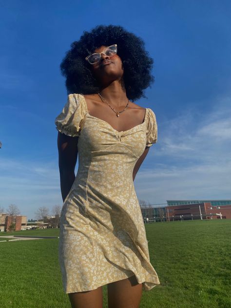 Sundress Black Women Outfit, Flower Sundress Aesthetic, Cute Sundress Aesthetic, Easter Dresses Black Women, Country Side Dress, Dresses Summer Aesthetic, Black Girls In Summer Dresses, Sundress Aesthetic Black Women, Black Woman Sundress