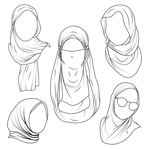 How To Draw Hajib, How To Draw Hijab Step By Step, How To Draw A Hijab Step By Step, Art For Clothes, Hijab Fashion Drawing, Woman In Hijab Drawing, Drawing Hijab Tutorial, Hijab Art Reference, Hijab Drawing Sketches