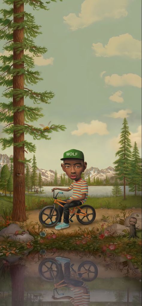 Tyler, the Creator on a bike in the woods (Wolf album cover) Wolf Tyler The Creator Album Cover, Wolf Album Cover, Wolf Iphone Wallpaper, Tyler The Creator Wolf, Tyler The Creator Goblin, Wolf Album, Album Cover Wallpaper Collage, Wolf Tyler, Tyler The Creator Wallpaper