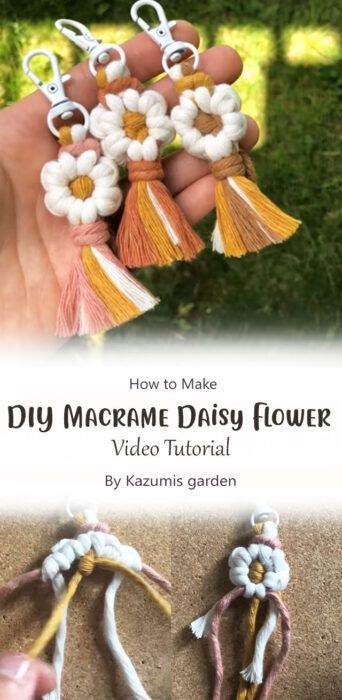 In Full Bloom: Create Your Own Macrame Daisy Keychain with This Free Tutorial - Carolinamontoni.com Macrame Daisy Keychain, Macrame Daisy, Daisy Keychain, Macrame Wall Hanging Tutorial, Diy Macrame, Handmade Beauty Products, Macrame Ideas, Daisy Flowers, Crafts Beautiful