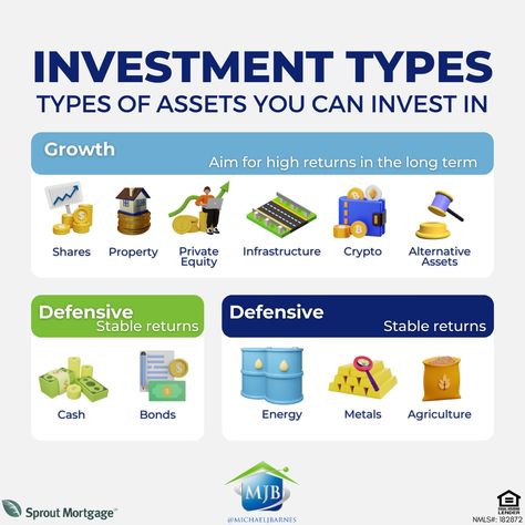 Do you know the different types of assets, their classes, risk level, potential growth rate, etc.? Allow this post to help!! #Assets #Investments #InvestmentTypes #FinancialLiteracy #AZ #Airzona #AZRealestate #MJB #TheMJBTeam #MJBMortgage Types Of Asset Classes, Types Of Investments, Investment Types, Financial Poster, Small Investments, Financial Literacy Lessons, Money Management Activities, Business Strategy Management, Business Psychology