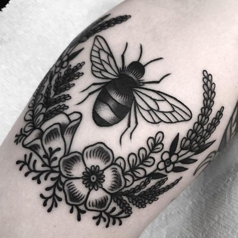 150+ Beautiful Bee Tattoos Designs With Meanings (2022) - TattoosBoyGirl Bee Tattoo Meaning, Bee And Flower Tattoo, Small Bee Tattoo, Bee Tattoos, Bumble Bee Tattoo, Traditional Tattoo Inspiration, Tattoo Themes, Knee Tattoo, Bee Tattoo