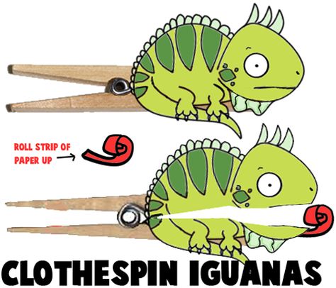 How to Make Clothespin Iguanas Iguanas, Iguana Craft, Lizard Craft, Reptile Crafts, Jungle Crafts, Easy Arts, Clothespin Crafts, Crafts Preschool, Alphabet Crafts