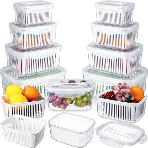 Amazon.com: Rtteri 8 Pack Fruit Storage Containers for Fridge Produce Saver Containers for Refrigerator with Drain Colander Plastic Produce Keepers Refrigerator Organizer for Vegetable Berry Salad Lettuce (White): Home & Kitchen Fruit Containers For Fridge, Fruit Storage Containers, Containers For Fridge, Refrigerator Organizer, Salad Lettuce, Berry Salad, Fridge Organisers, Glass Food Storage Containers, Vegetable Storage