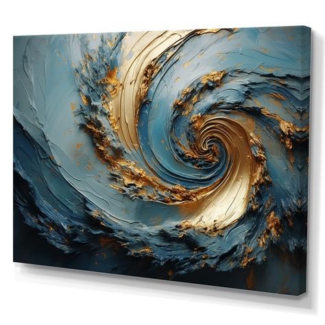 Designart "Gold And Blue Vortex Poteries " Abstract Spirals Wall Art - Bed Bath & Beyond - 39918055 Acrilyc Paintings Ideas Abstract, Blue And Gold Abstract Art, Bird Painting Acrylic, Drywall Art, Absract Art, Plaster Sculpture, Wall Canvas Painting, Textured Canvas Art, Gold And Blue